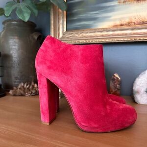 Christian Louboutin Vibrant Red Suede Heeled Boots